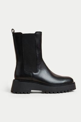 Leather Chelsea Flatform Ankle Boots