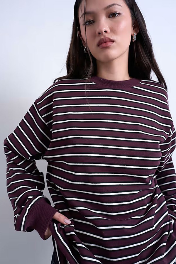 Stripe Long Sleeve Slouchy Skater Tee from topshop