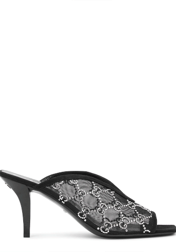 Tom 90 Black Crystal Embellished Suede Mules from Gucci