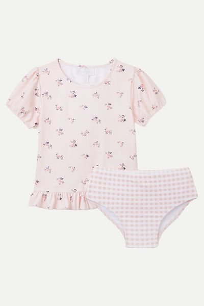 Recycled Floral Rash Guard & Gingham Bottoms Set from The White Company 