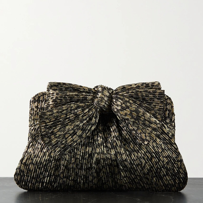 Rayne Bow-Embellished Plisse-Lame Clutch