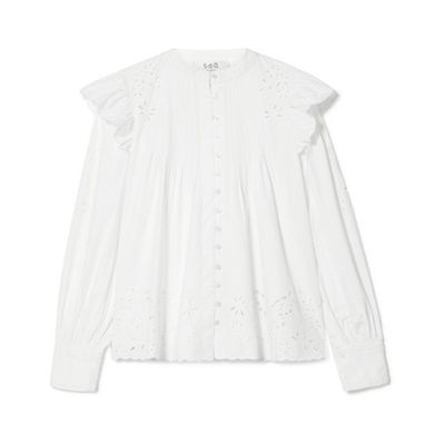 Butterfly Pleated Broderie Anglaise Cotton Blouse