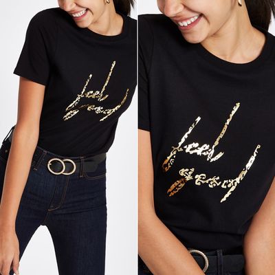 Black ‘Feel Good' Gold Foil Print T-shirt