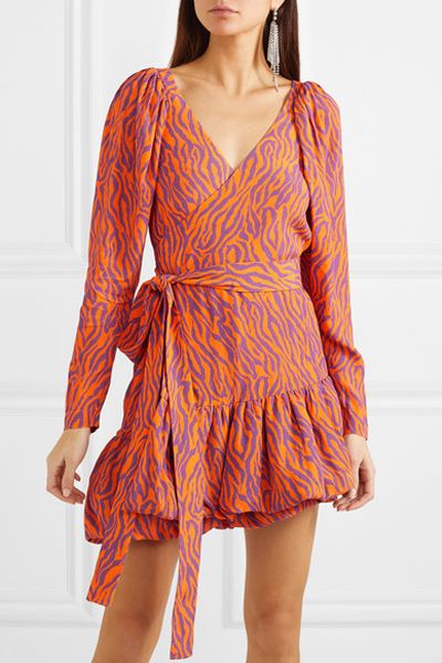 Zebra-Print Twill Wrap Mini Dress from Rotate Birger Christensen