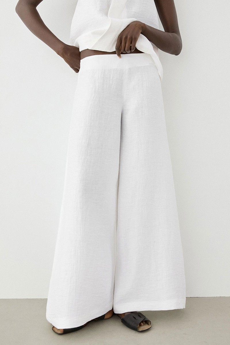 Linen Blend Palazzo Trousers
