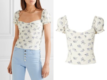 Jewel Cropped Shirred Floral-Print Crepe Top from Reformation