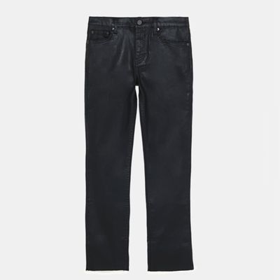 ZW Premium Bootcut Cropped Coated Black Jeans from Zara