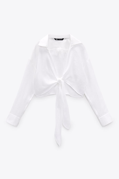 White Linen Cropped Shirt from Zara