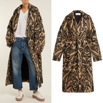 Dropped-Shoulder Tiger-Print Blanket Coat