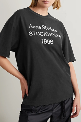 Oversized Distressed Print Cotton & Hemp-Blend Jersey T-Shirt from Acne Studios