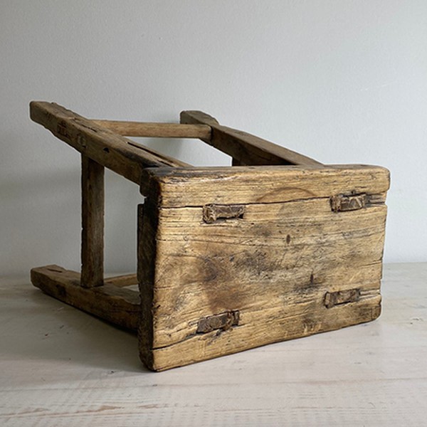 Large Vintage Wooden Elm Stool