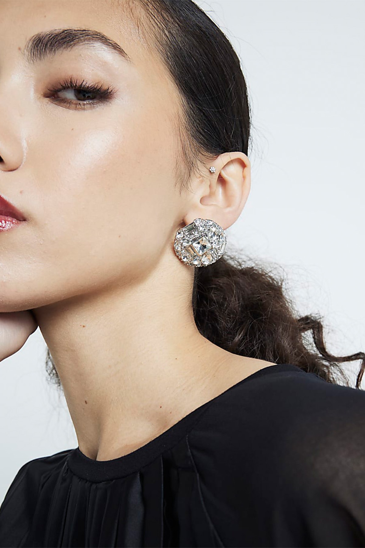 Crystal Round Studded Earrings from River Island