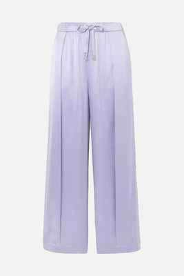 Anagram Pleated Embroidered Silk-Satin Pants from Loewe
