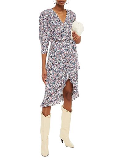 Trafal Pleated Printed Crepe De Chine Wrap Dress