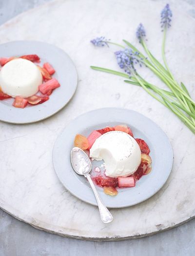 Panna Cotta with Poached Rhubarb, Blood Orange & Ginger