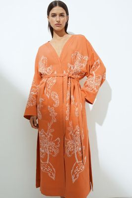 Lyocell-Blend Embroidered Kaftan Dress from H&M
