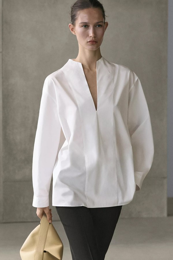 Poplin Shirt With Chest Detailing from Massimo Dutti
