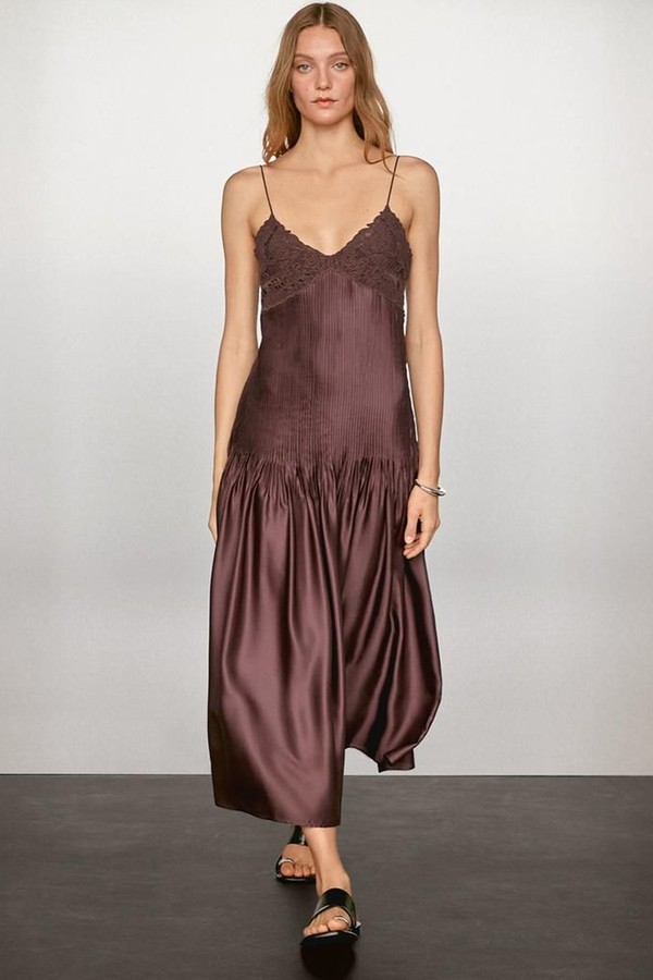 Flowing Satin Midi Dress With Straps