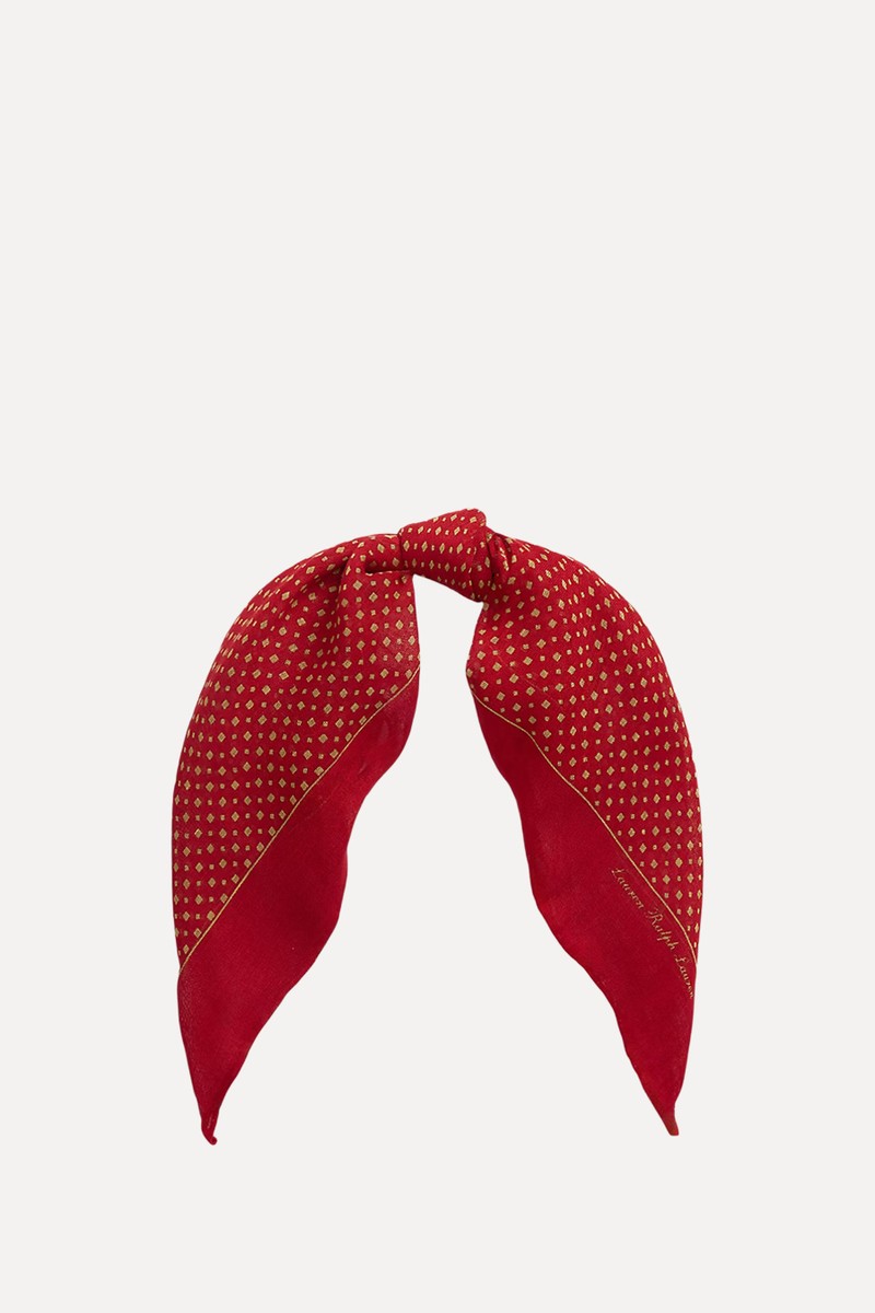 Geo-Print Linen-Silk Square Scarf