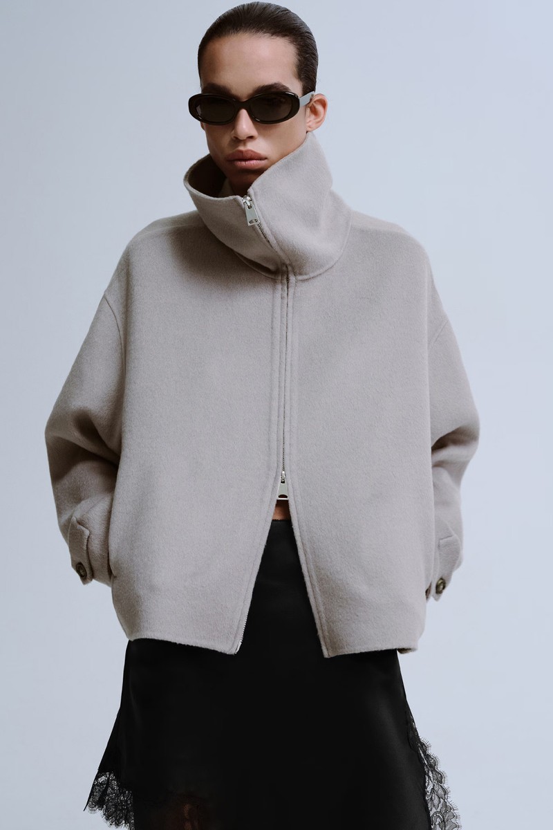 Wool Funnel-Neck Jacket 