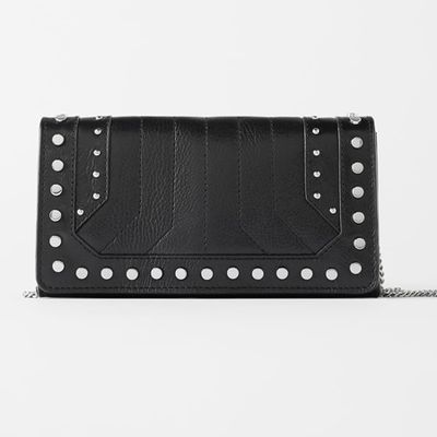 Leather Rocker Clutch-Style Crossbody Bag With Chain Strap from Zara