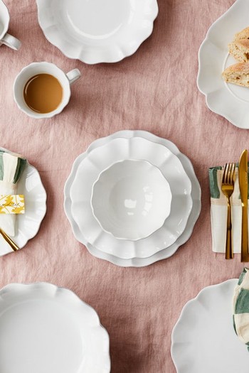 White Scalloped Edge Tableware, £14 |  Rose & Green