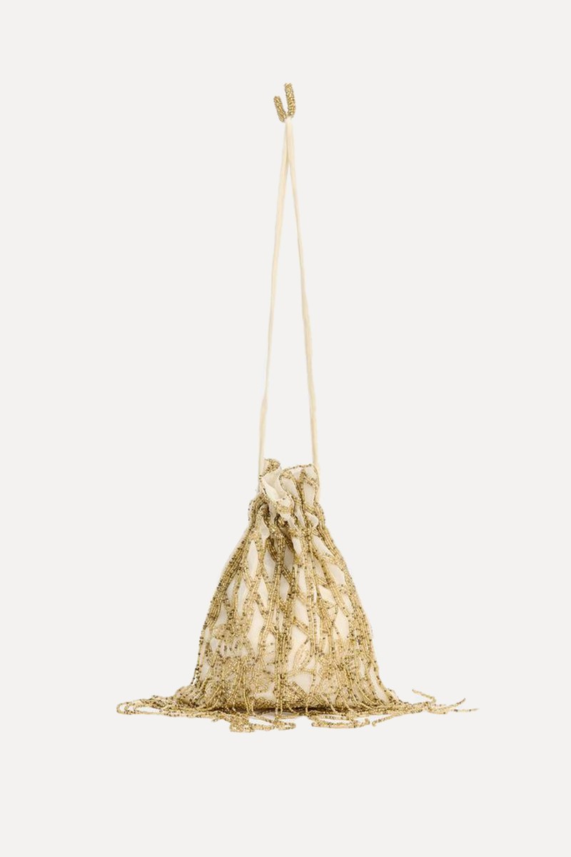 Gathered Sequin Bucket Bag