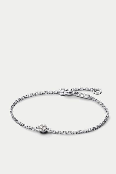 Era Bezel Sterling Silver Lab-grown Diamond Chain Bracelet
