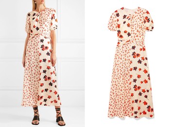 Paneled Floral-Print Satin-Jacquard Midi Dress from Self-Portrait