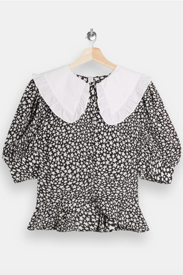 Black & White Contrast Collar Star Top
