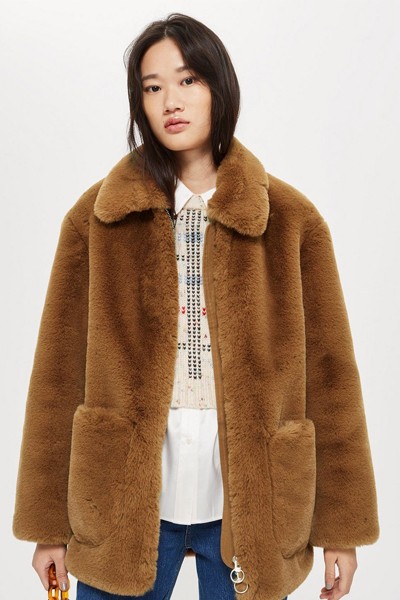 Faux Fur Zip Up Jacket from Topshop