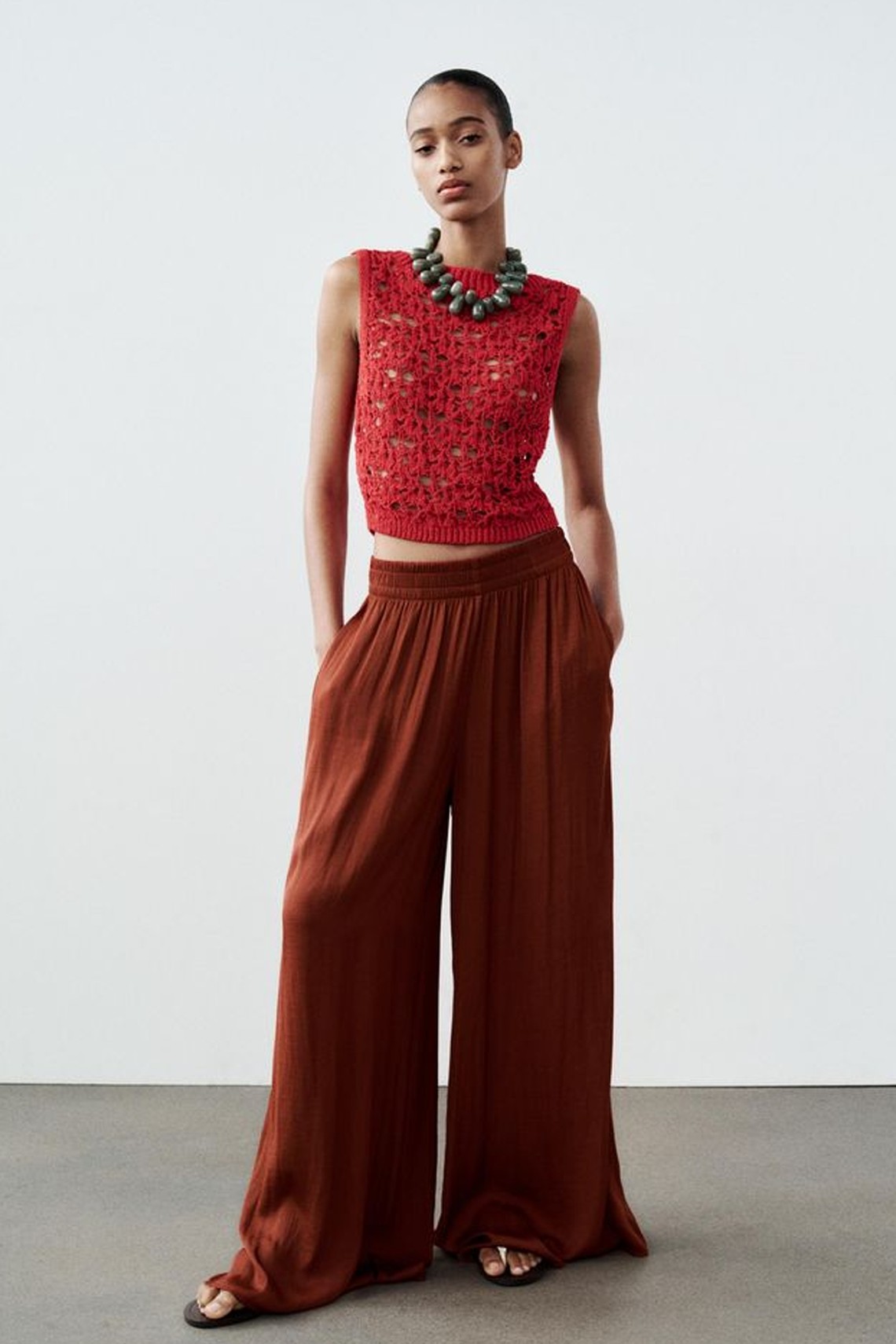 Satin Trousers With Elasticated Waistband from Zara