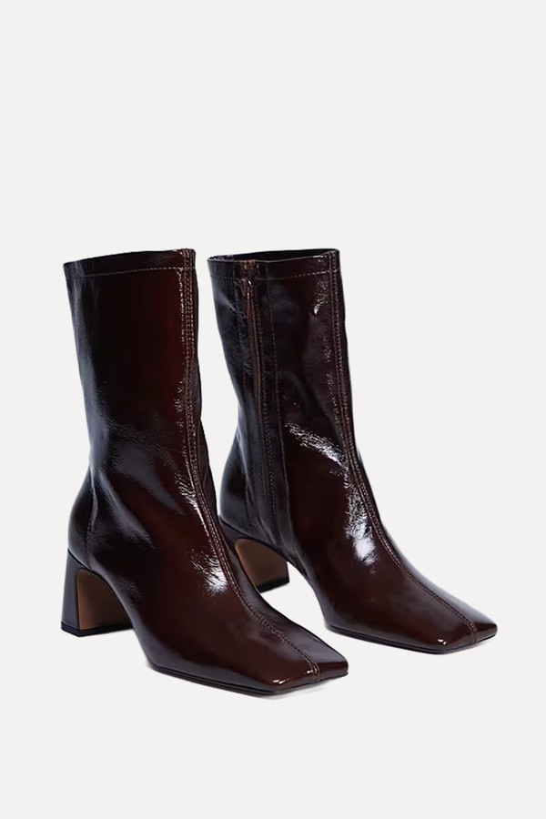 Sara Premium Leather Square Toe Flared Heel Boot 