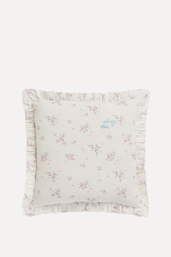 Floral Rosabelle Ruffle Cotton Linen Cushion