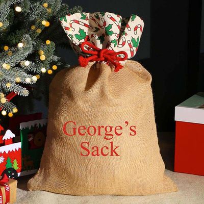 Personalised Candy Cane Eco Jute Christmas Sack from Dibor