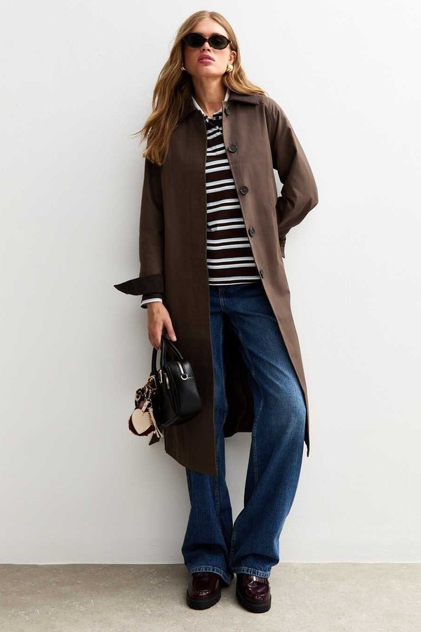 Contrast Collar Trench Coat