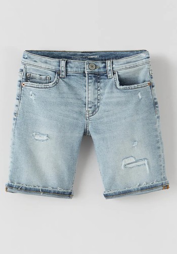 Bleach-Effect Ripped Denim Bermuda Shorts from Zara