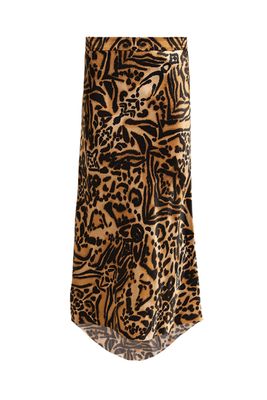 Tiger-Print Bias Godet Silk-Satin Slip Midi Skirt from Raey