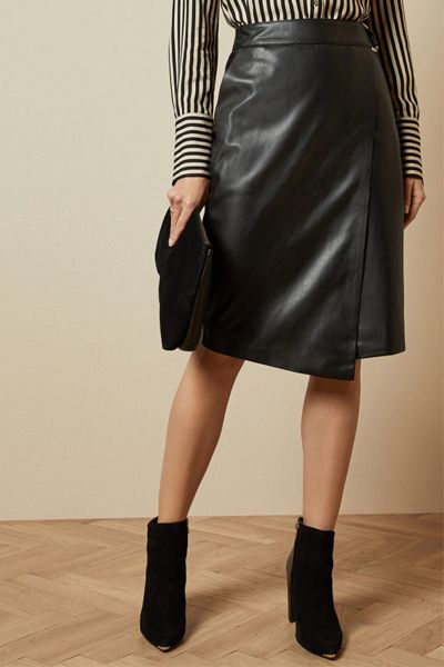 Faux Leather Wrap Skirt