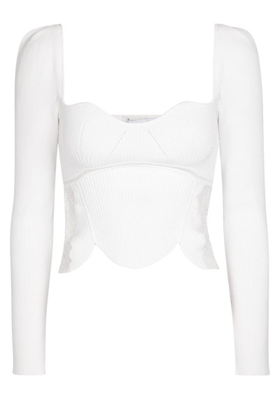 Lace-Trimmed Ribbed-Knit Top from Self-Portrait