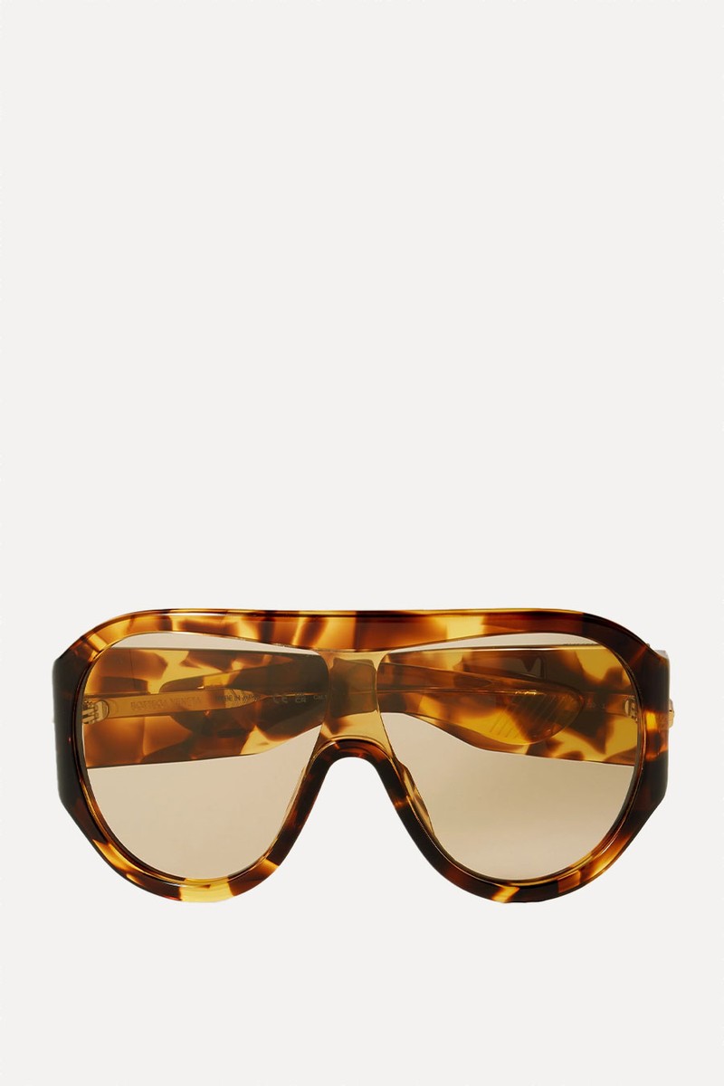 Oversized Aviator-Style Tortoiseshell Acetate Sunglasses from Bottega Veneta Eyewear