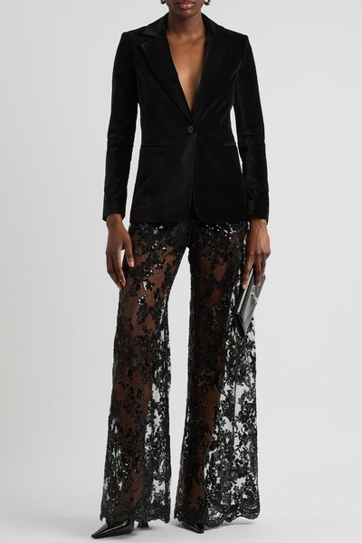 Athena Embellished Wide-Leg Sheer Tulle Trousers from Alice + Olivia