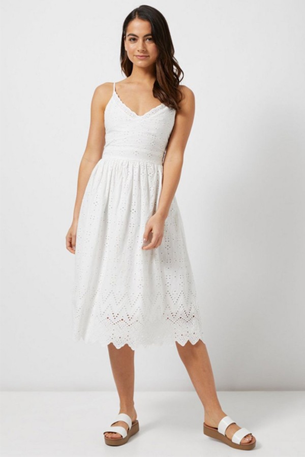 Petite Ivory Broderie Midi Skater Dress