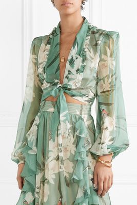 Cropped Tie-Front Printed Georgette Top from Patbo