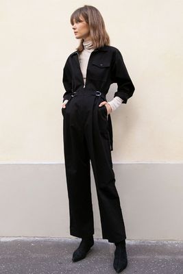 Black Utility Jumpsuit With Side Tabs from The Frankie Shop