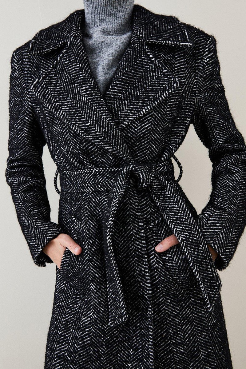 Italian Herringbone Wool Belted Trench Coat