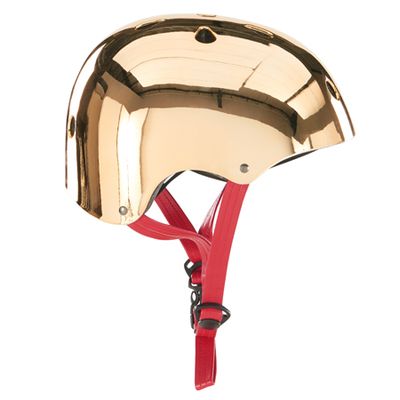 Bike Helmet In Brass With Red Strap