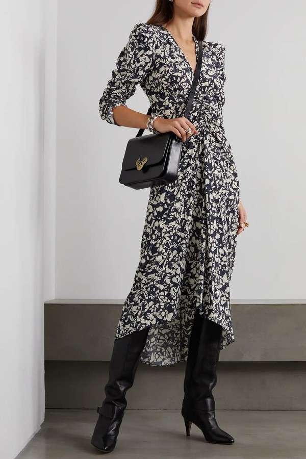 Albini Gathered Printed Silk-Blend Midi Dress from Isabel Marant