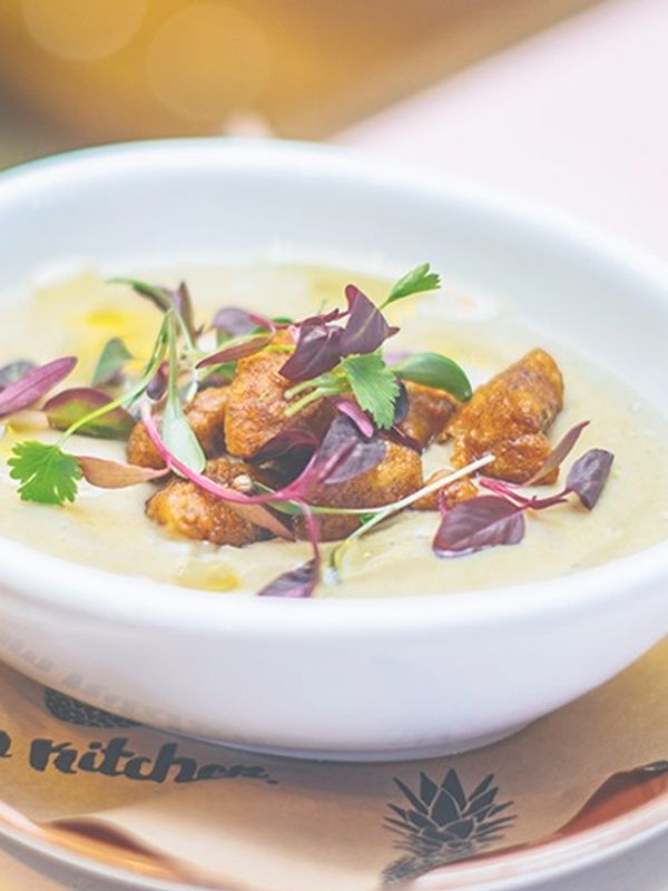 Cauliflower & Coconut Soup with Lime & Garlic Croutons