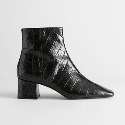 Croc Embossed Leather Square Toe Boots from & Other Stories